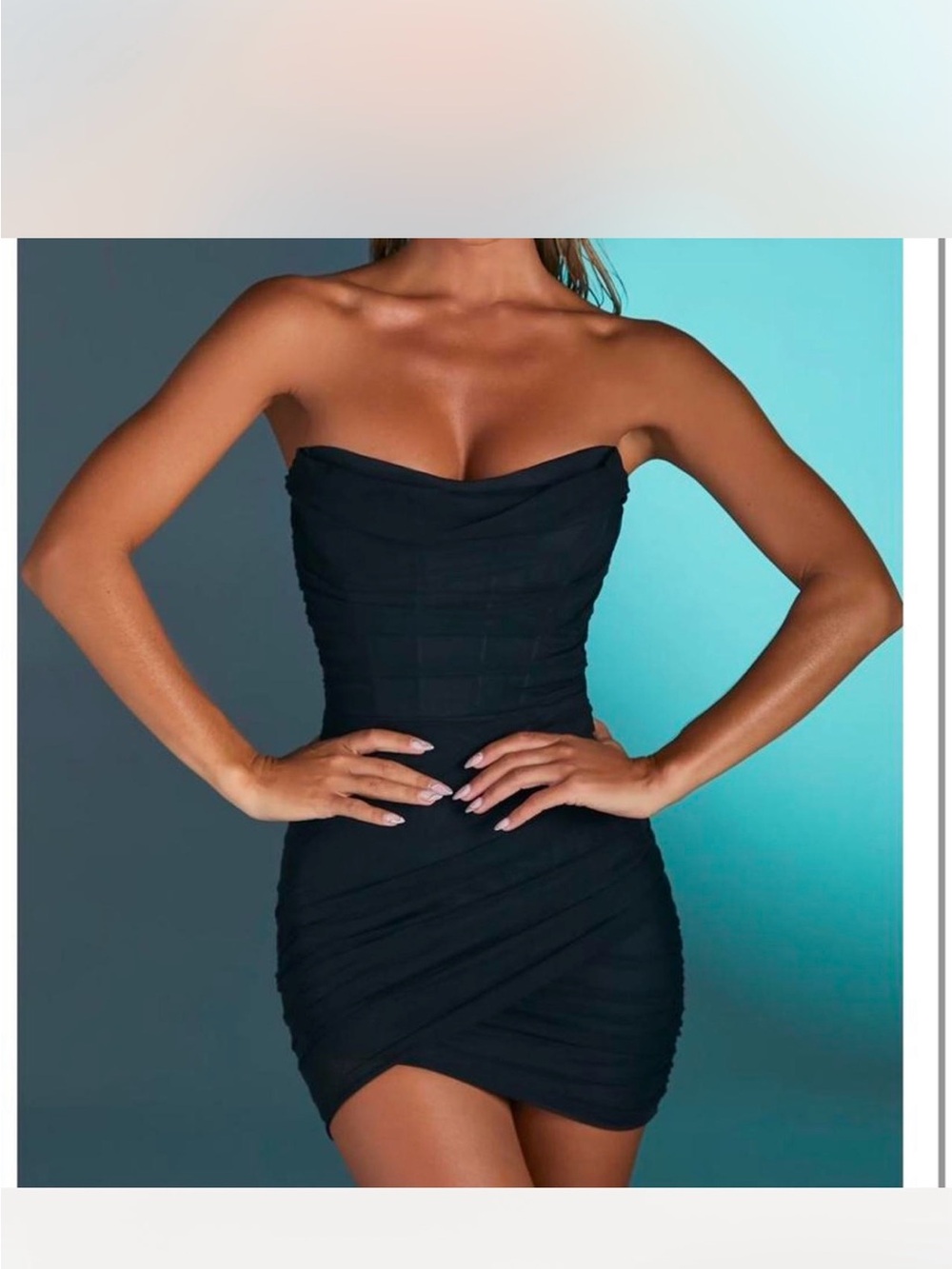 Oh Polly Cote D'Ivoire Bandeau Wrap Mini Dress Black Corset Mesh Bodycon US 2